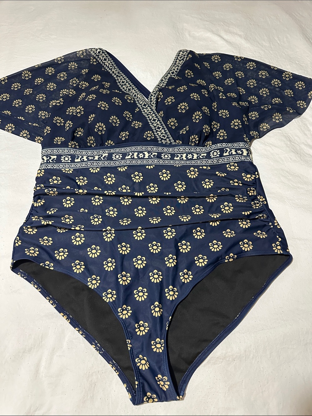 BloomChic Navy One-Piece Swimsuit with Cream Floral Print